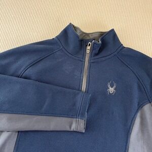 Spyder Men's Blue Gray Waffle Knit Quarter Zip Pullover Fleece Jacket sizeMedium
